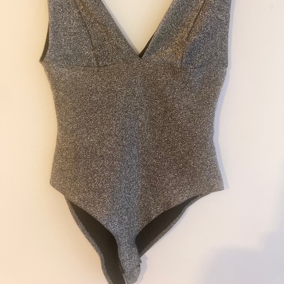 Zara Tops Zara Sparkly Plunge V Neck Bodysuit Poshmark